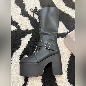 Sleek Black Lace-Up Platform Boots